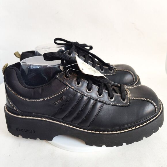 New Vintage Skechers Jammers Shoes Size 11 Black Leather Y2K Chunky Platform Y2K - Picture 2 of 11